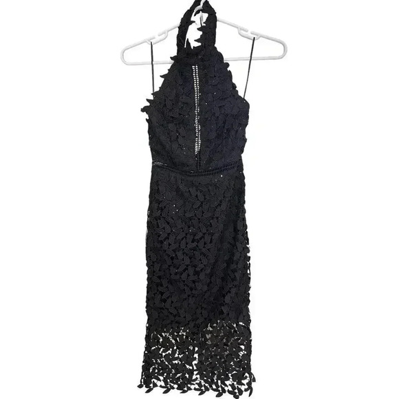 NWT! Bardot Sequin Leaf Lace Dress In Black Sz 2 - Picture 5 of 9